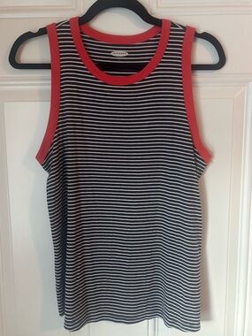 Old Navy Navy and White Striped Tank with Coral Trim